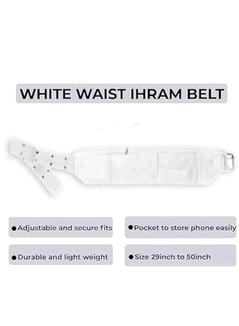 Nusuk Ihram Belt White Elastic Adjustable Size with Phone Holder Anti-Theft for Hajj Umrah Travel Daily Use - Image 2