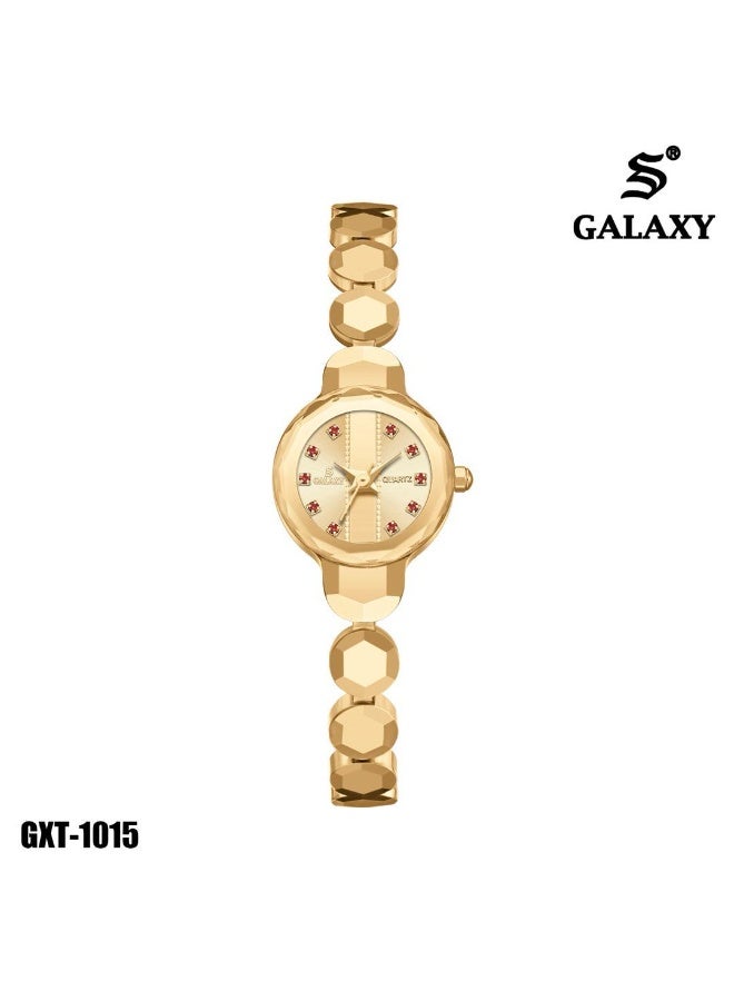 جالاكسي ساعة يد نسائية من GALAXY كوارتز أنالوج – موديل GXT-1015 – سوار ذهبي فاخر – قرص ذهبي