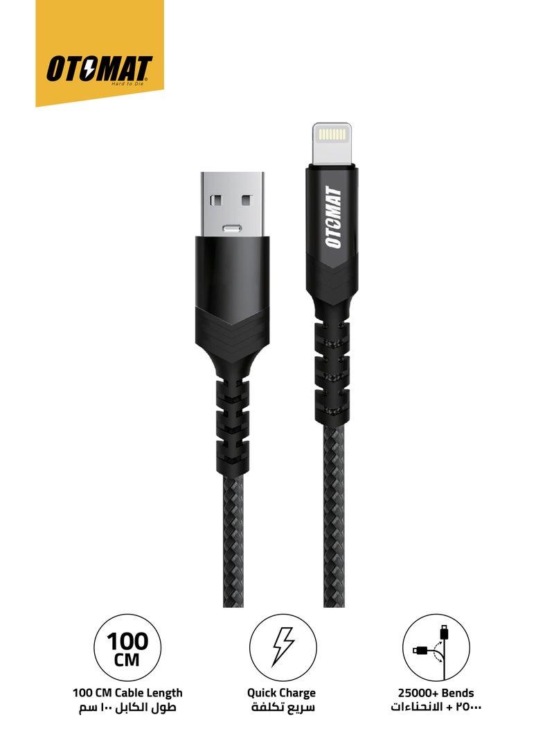 OTOMAT Hi-Speed USB to Lightning 1 Meter Cable – Fast Charging, Secure Data Transfer, Durable Nylon Braided Design for iPhone, iPad, MacBook, Power Bank, iPhone Charger Cord – Black - Image 1