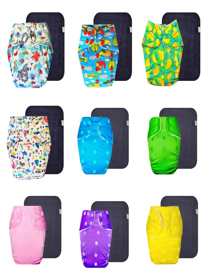 Dumbledo Premium Cloth Diaper with Gray Insert (Pack of 9) | Dry Feel and Comfortable | Leakproof | Quick Dry | All-Day Wear | 3 Months - 3 Years | Unisex Baby - Image 1