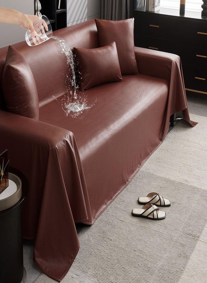 vctops Waterproof Faux PU Leather Sofa Covers for Sectional Sofa Vintage Couch Cover for Dogs Loveseat Covers Futon Cover L Shaped Cover Wipeable Couch Protector (Wine Red,71"x102") - Image 3
