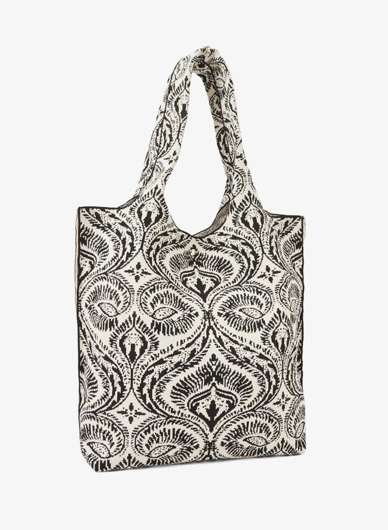 Styli Black and White Patterned Shoulder Tote Bag