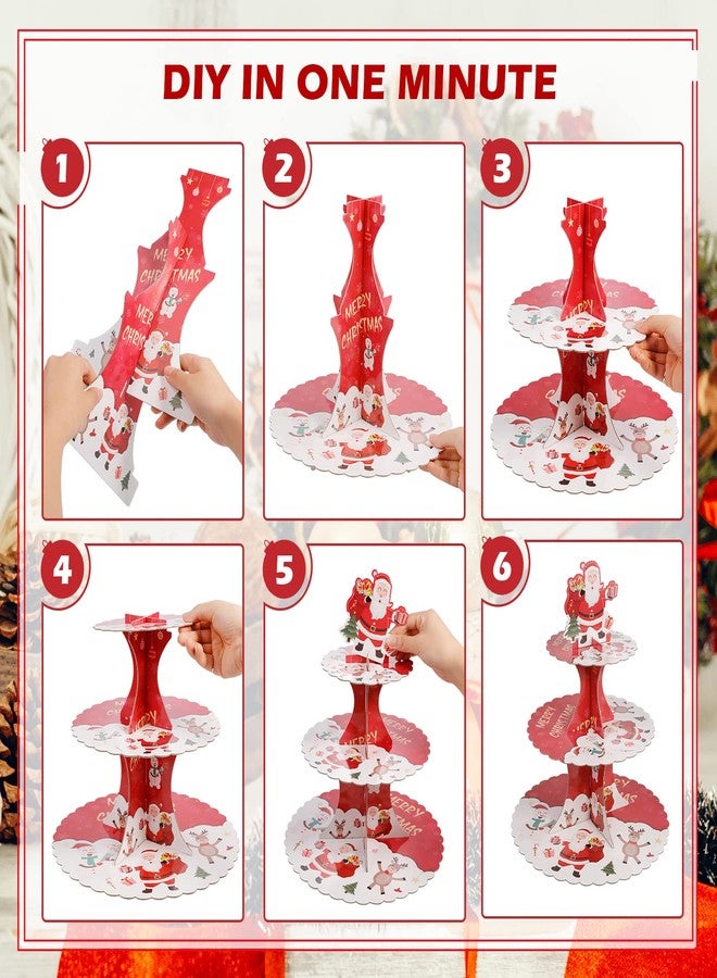 Ufurty 3 Tiers Santa Claus Christmas Cupcake Stand, Round Shape Cake Stand Macaron Display Rack Dessert Cookie Candy Fruit Cardboard Tray Christmas Decoration Set by Greatstar - Image 4
