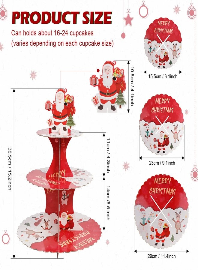 Ufurty 3 Tiers Santa Claus Christmas Cupcake Stand, Round Shape Cake Stand Macaron Display Rack Dessert Cookie Candy Fruit Cardboard Tray Christmas Decoration Set by Greatstar - Image 3