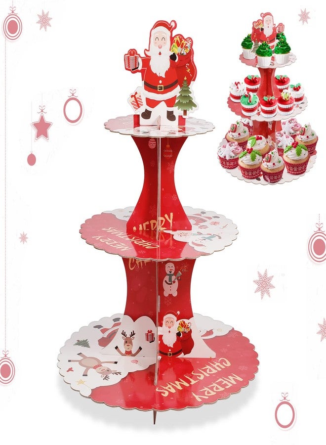 Ufurty 3 Tiers Santa Claus Christmas Cupcake Stand, Round Shape Cake Stand Macaron Display Rack Dessert Cookie Candy Fruit Cardboard Tray Christmas Decoration Set by Greatstar - Image 1