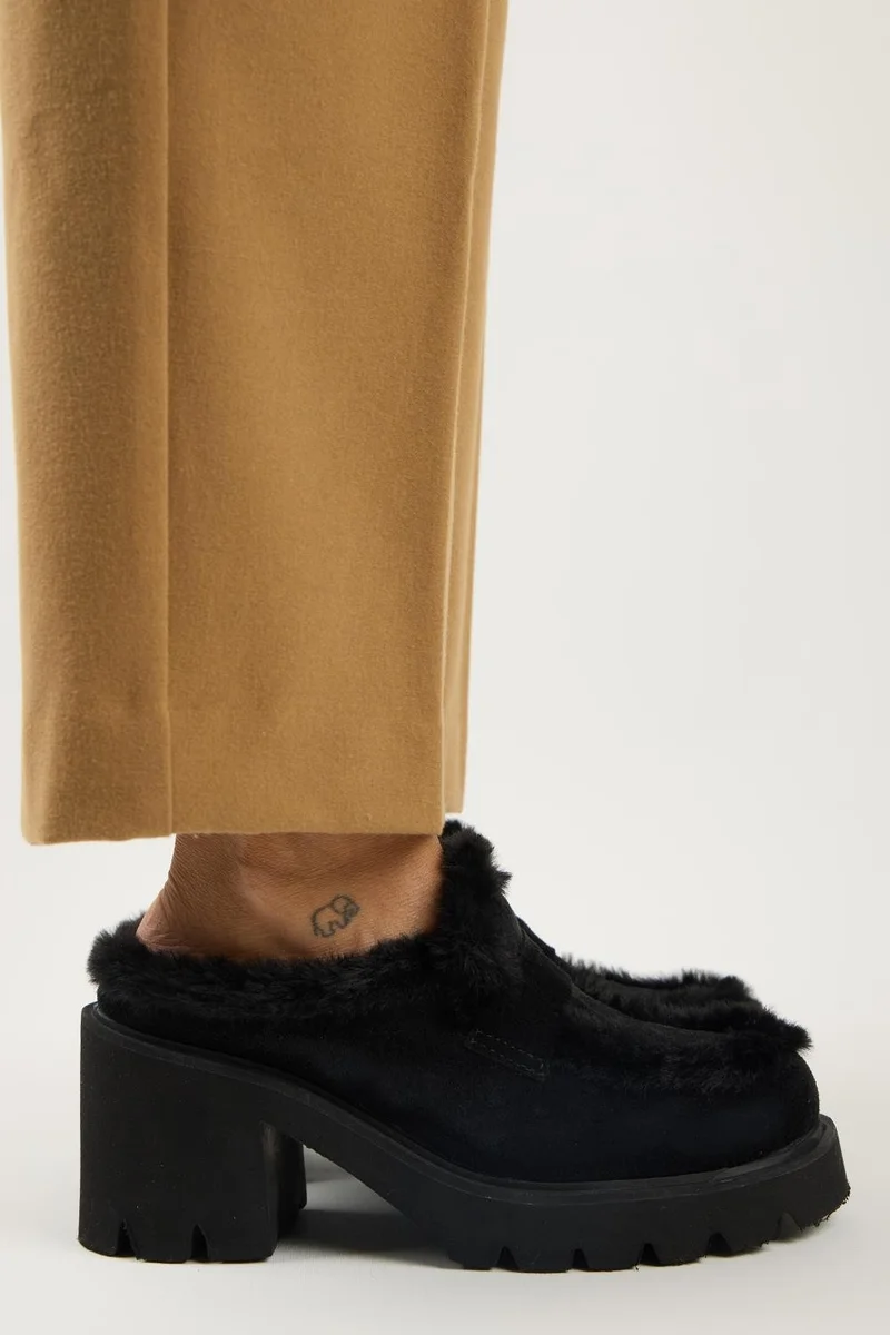 Manijero Manijero Hanni Women's Genuine Leather Clogs with Fur Lining, Black Slippers