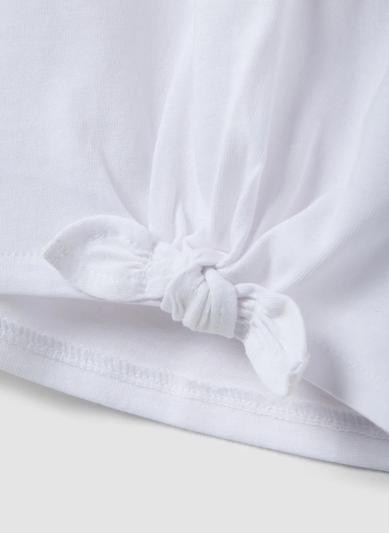 Ovs  OVS Girlsâ€™ White Pure Cotton Regular-Fit T-Shirt With Embroidery And Bow for Women | Best Price UAE