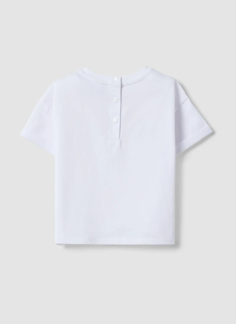 او في اس OVS Girlsâ€™ White Pure Cotton Regular-Fit T-Shirt With Embroidery And Bow