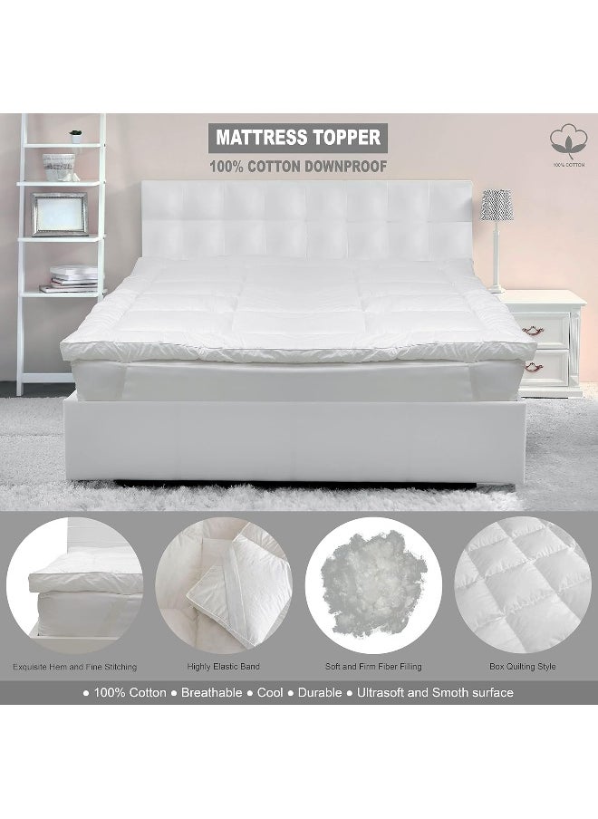 Hotel Linen Klub Hotel Linen Klub Single Mattress Topper 233TC 100% Cotton Fabric with Piping and 4 Sides Elastic Bands 500GSM Soft Firm Extra Thick Fiber Sheet Filling, White, 100 x 200 cm  - Image 3