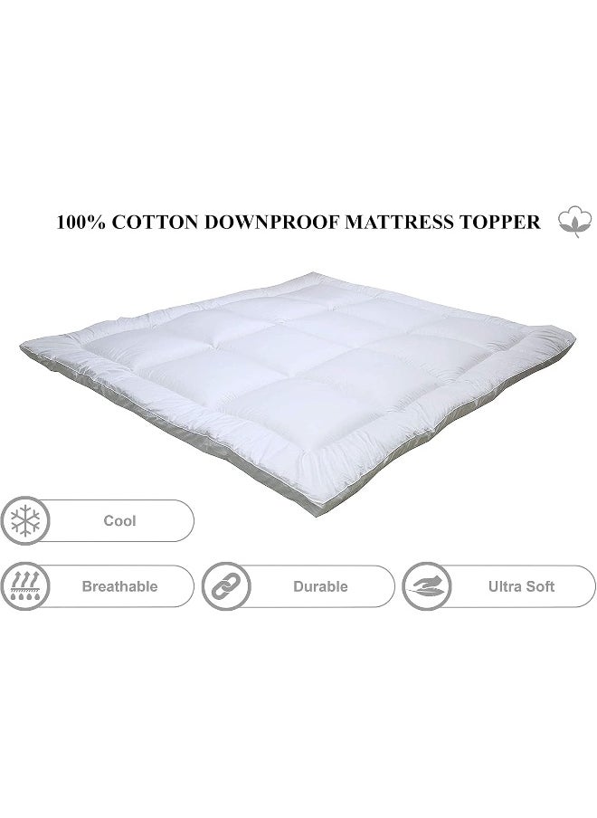 Hotel Linen Klub Hotel Linen Klub Single Mattress Topper 233TC 100% Cotton Fabric with Piping and 4 Sides Elastic Bands 500GSM Soft Firm Extra Thick Fiber Sheet Filling, White, 100 x 200 cm  - Image 2