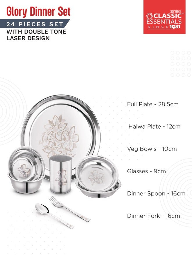 Classic Essentials Stainless Steel Dinner Set|Serves 4 People|Heavy Gauge|Kitchen Set|Permanent Laser-Glory, Set of 24 - Image 3