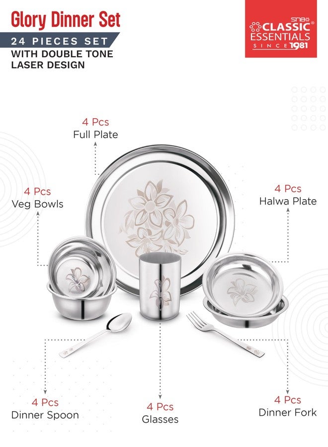 Classic Essentials Stainless Steel Dinner Set|Serves 4 People|Heavy Gauge|Kitchen Set|Permanent Laser-Glory, Set of 24 - Image 2
