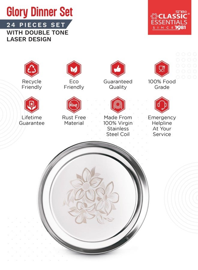 Classic Essentials Stainless Steel Dinner Set|Serves 4 People|Heavy Gauge|Kitchen Set|Permanent Laser-Glory, Set of 24 - Image 4