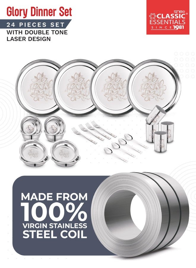 Classic Essentials Stainless Steel Dinner Set|Serves 4 People|Heavy Gauge|Kitchen Set|Permanent Laser-Glory, Set of 24 - Image 5