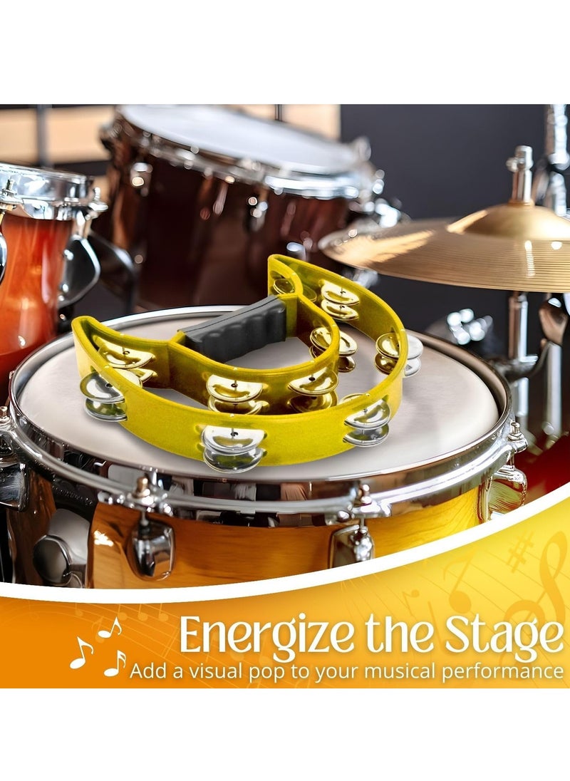 Megarya Megarya Tambourine Metal Half Moon Musical Instruments Double Row Metal Jingles Hand Held Instruments Percussion with Ergonomic Handle Grip, Tambourines for Adults Church, Yellow  - Image 2