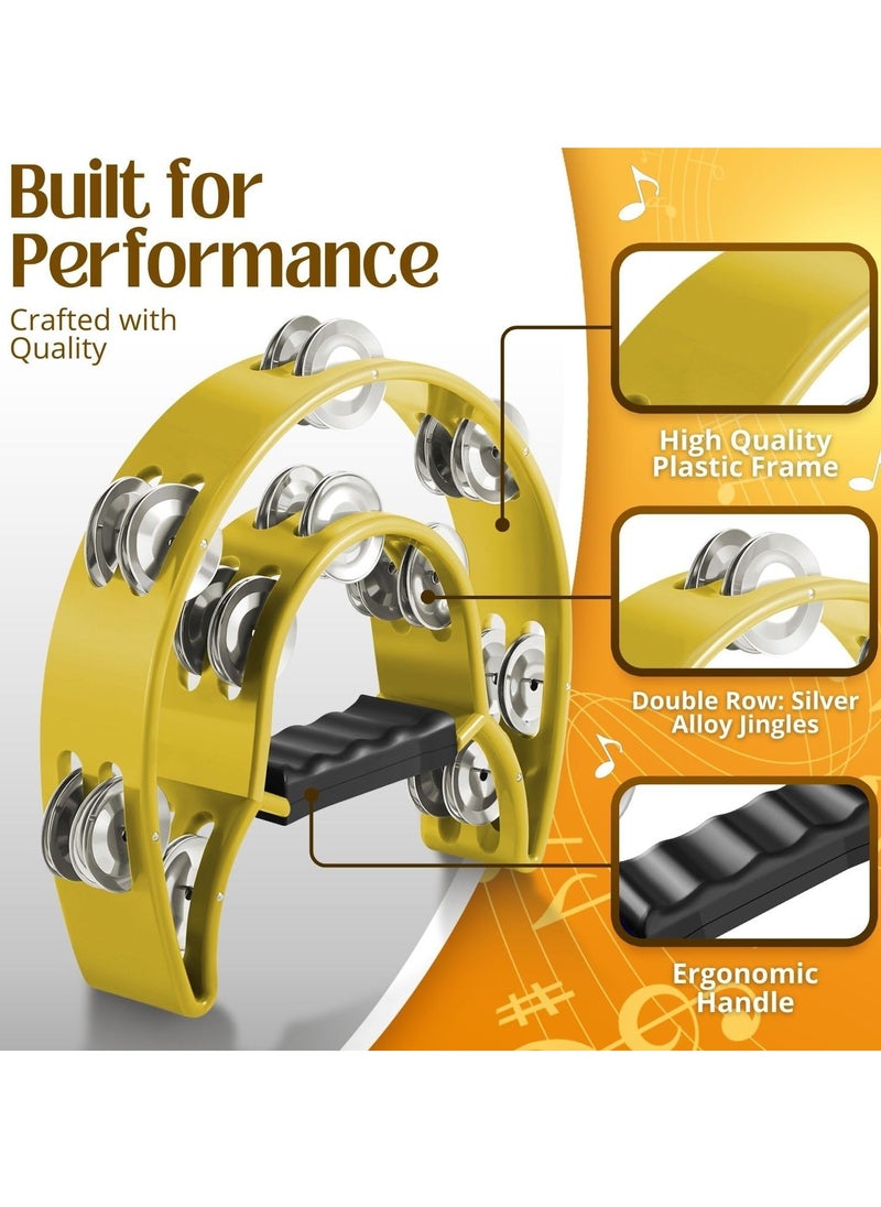 Megarya Megarya Tambourine Metal Half Moon Musical Instruments Double Row Metal Jingles Hand Held Instruments Percussion with Ergonomic Handle Grip, Tambourines for Adults Church, Yellow  - Image 5