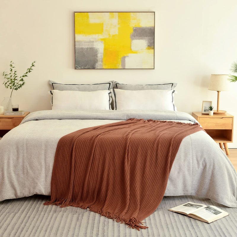 Blagic Knitted Throw Blanket for Couch Soft Farmhouse Boho Fall Throw Blanket with Tassels Home Decorative Lightweight Throw Blankets  Orange Rust Throws for Bed/Chair/Sofa  50"" W x 60"" L - Image 2