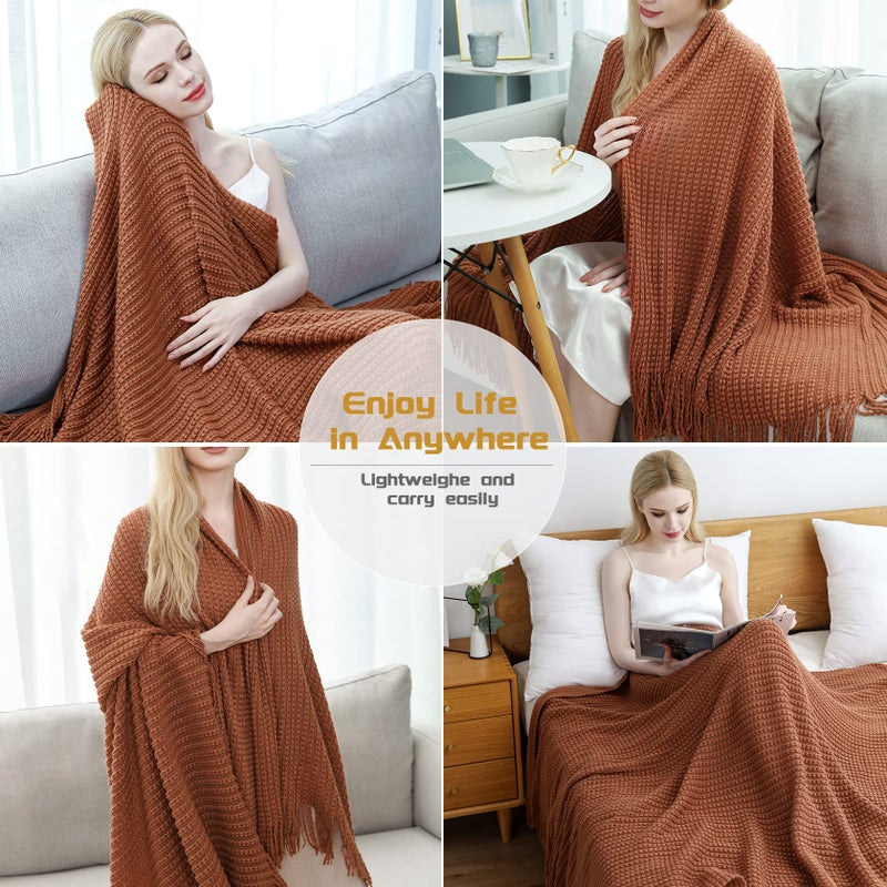 Blagic Knitted Throw Blanket for Couch Soft Farmhouse Boho Fall Throw Blanket with Tassels Home Decorative Lightweight Throw Blankets  Orange Rust Throws for Bed/Chair/Sofa  50"" W x 60"" L - Image 5