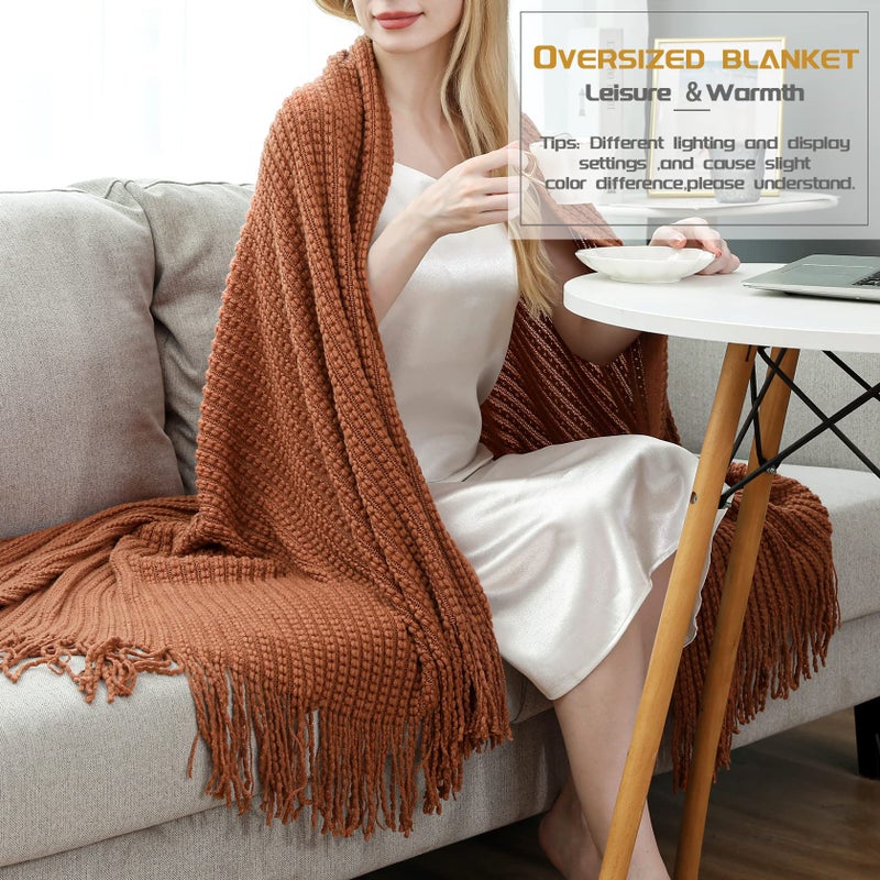 Blagic Knitted Throw Blanket for Couch Soft Farmhouse Boho Fall Throw Blanket with Tassels Home Decorative Lightweight Throw Blankets  Orange Rust Throws for Bed/Chair/Sofa  50"" W x 60"" L - Image 4