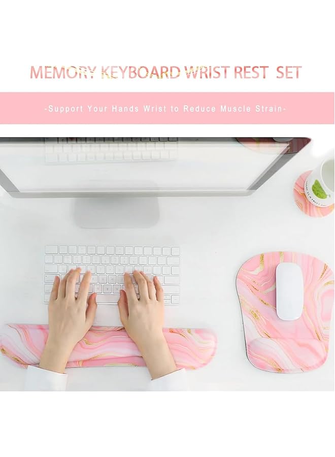 X spring Mouse Pad With Wrist Rest Set Memory Foam Ergonomic Keyboard Wrist Rest Pad Mouse Pad And Keyboard Wrist Rest Support Pain Relief For Computer Gaming Desk Home Office Pink - Image 3
