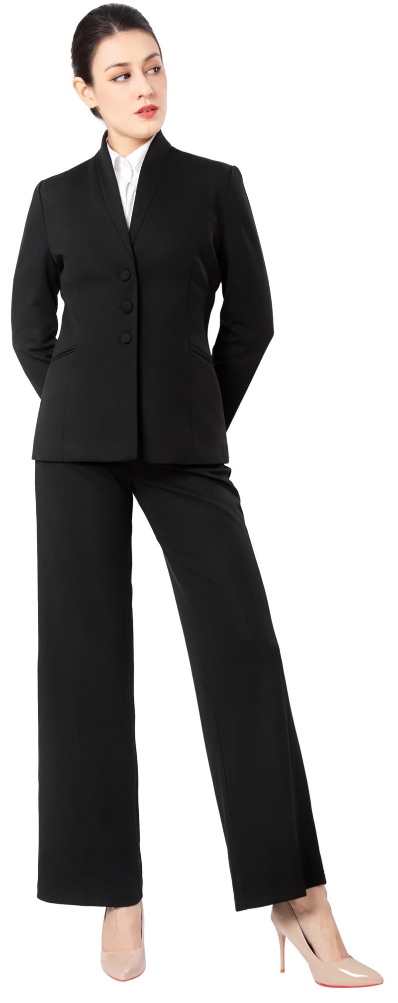 Marycrafts Women's Business Outfit Blazer Wide Leg Pant Suits Set for Work 8 Black - Image 5