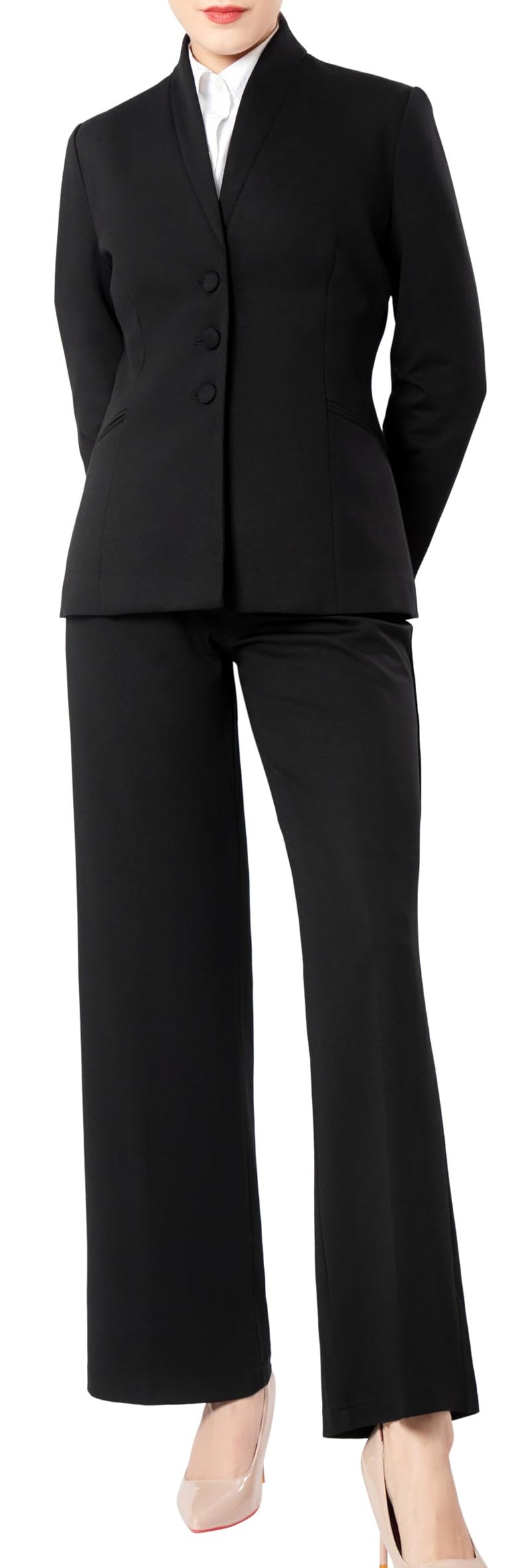 Marycrafts Women's Business Outfit Blazer Wide Leg Pant Suits Set for Work 8 Black - Image 1