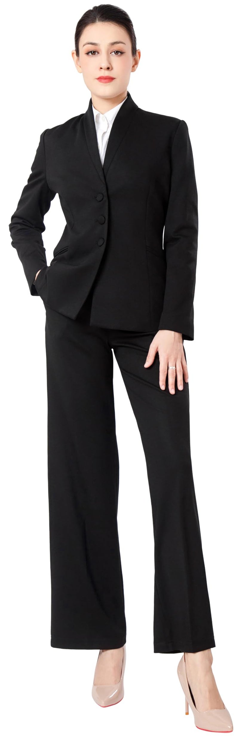 Marycrafts Women's Business Outfit Blazer Wide Leg Pant Suits Set for Work 8 Black - Image 4