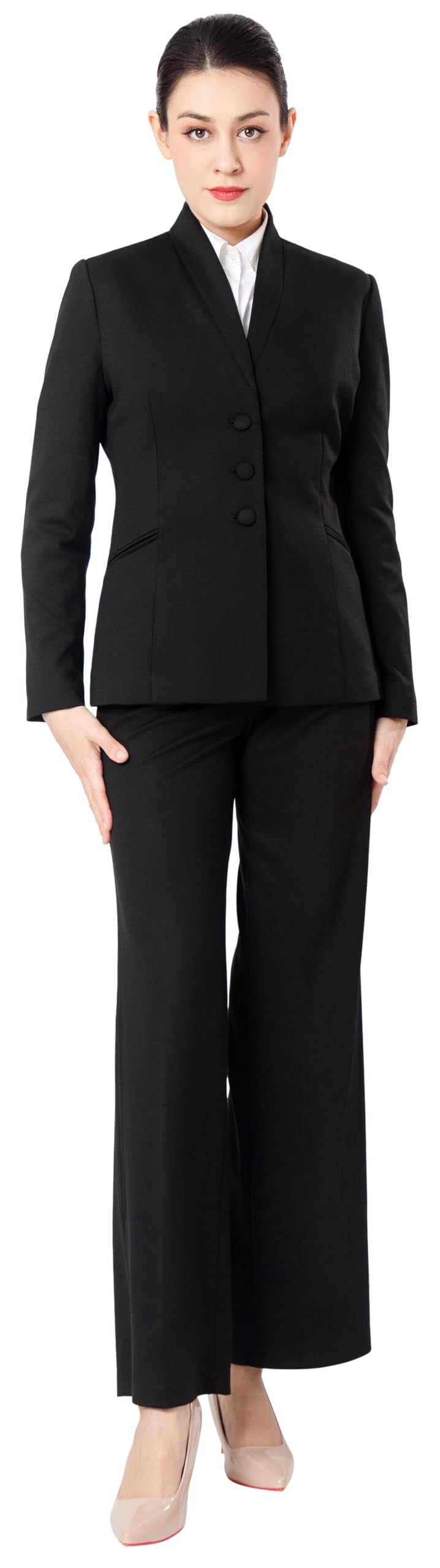 Marycrafts Women's Business Outfit Blazer Wide Leg Pant Suits Set for Work 8 Black - Image 3