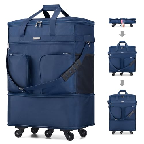 Hanke Expandable Collapsible Luggage with Wheels Suitcase Luggage Rolling Travel Bag Duffel Bag for Men Women Lightweight Suitcase Large Capacity with Spinner Wheel Blue - Image 1