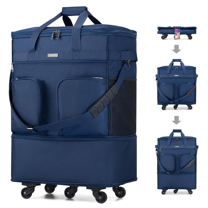 Hanke Expandable Collapsible Luggage with Wheels Suitcase Luggage Rolling Travel Bag Duffel Bag for Men Women Lightweight Suitcase Large Capacity with Spinner Wheel Blue - Image 2