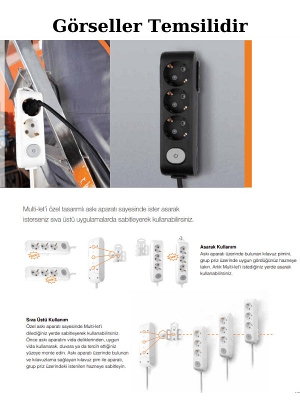 Avarson - (2/Plus) Double Socket with Grounded Cable Black (3x1.5 Ttr) 1 (One) Meter - Image 1