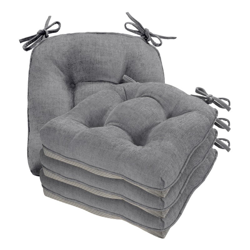 Cozyide Chair Cushions for Dining Chairs 17 x 17 NonSlip Kitchen Chair Pads with Adjustable Ties Memory Foam Indoor Chair Cushions for Dining Room Grey Pack of 4