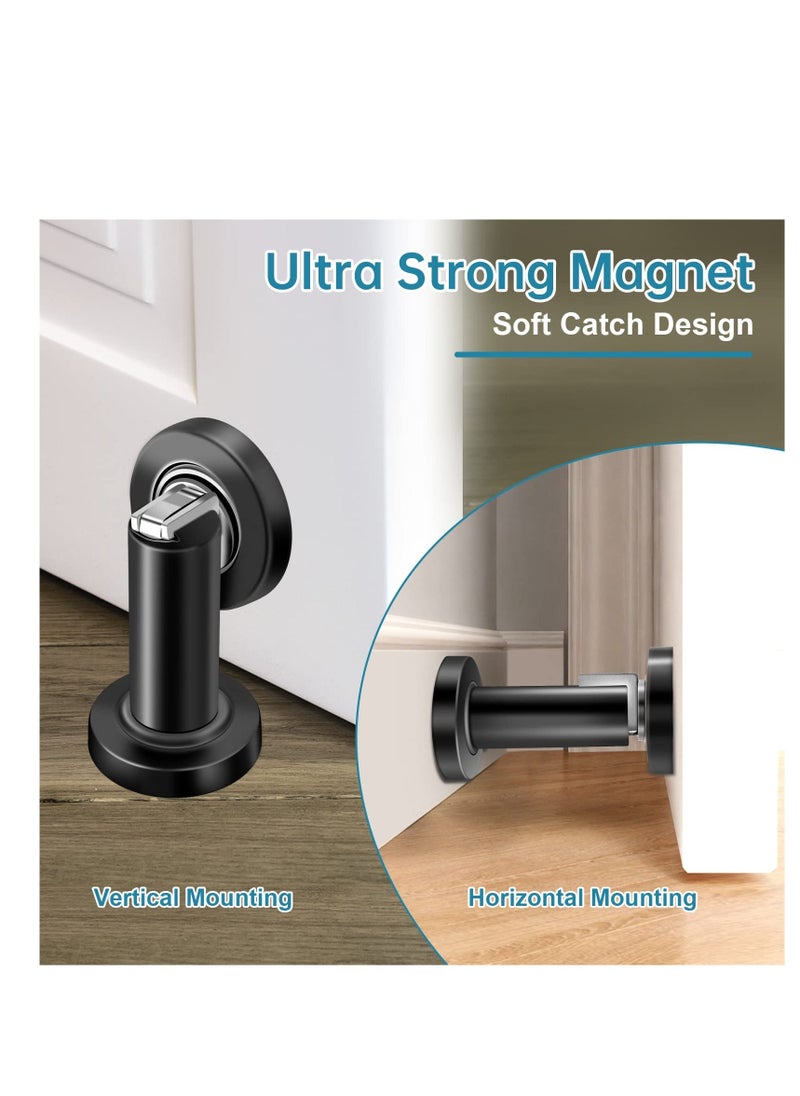 Magnetic Door Stopper, Heavy Duty Stainless Steel Door Holder, Easy to Install Modern Wall/Ground Mount Door Catch for Bottom Door Security, Black, 2 Pack  - Image 2