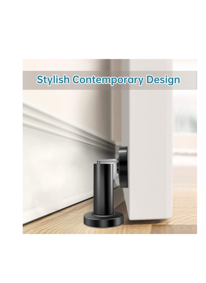 Magnetic Door Stopper, Heavy Duty Stainless Steel Door Holder, Easy to Install Modern Wall/Ground Mount Door Catch for Bottom Door Security, Black, 2 Pack  - Image 5