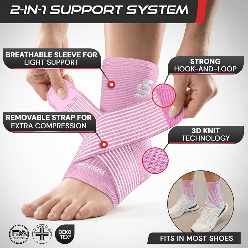 Sleeve Stars Ankle Brace for Men and Women - Compression Sleeve for Sprained Ankle and Plantar Fasciitis Relief with Adjustable Strap (Medium, Baby Pink) - Image 3