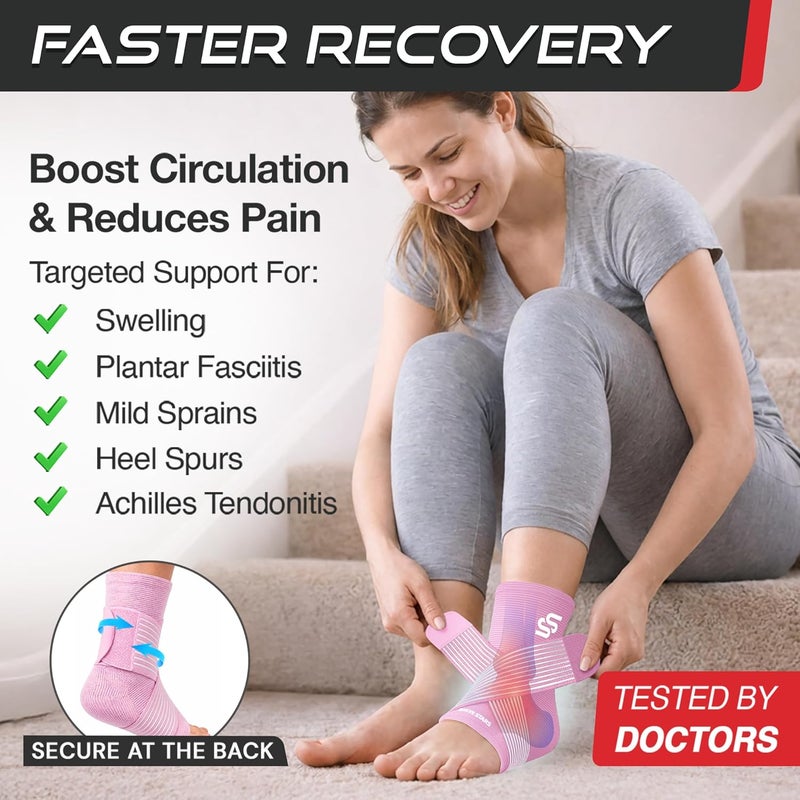 Sleeve Stars Ankle Brace for Men and Women - Compression Sleeve for Sprained Ankle and Plantar Fasciitis Relief with Adjustable Strap (Medium, Baby Pink) - Image 2