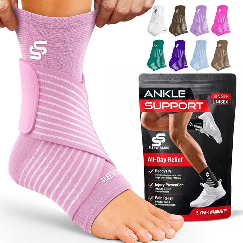 Sleeve Stars Ankle Brace for Men and Women - Compression Sleeve for Sprained Ankle and Plantar Fasciitis Relief with Adjustable Strap (Medium, Baby Pink) - Image 1