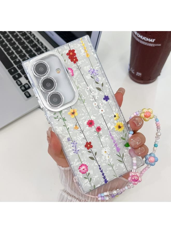S-TOP Case For Samsung Galaxy S24 FE 5G Electroplating Flower Texture Wristband TPU Phone Case - Image 1