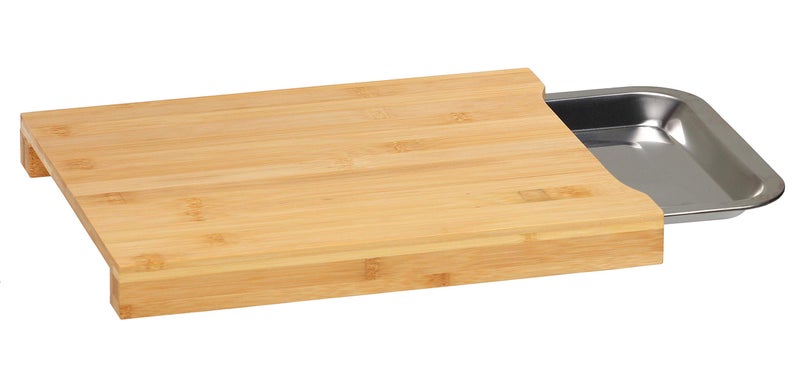 Cortesi Home Isabella Natural Bamboo Cutting Board with Removable Stainless Steel Tray 13x10 Brown