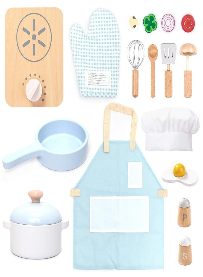 UMU® Wooden Kids Cooking Set - 18-Piece Pretend Play Kitchen Toy with Pots, Pans, Play Food, Utensils, Apron & Chef Hat - Montessori Role Play Set for Toddlers and Children Age 3 4 5 Years - Image 1