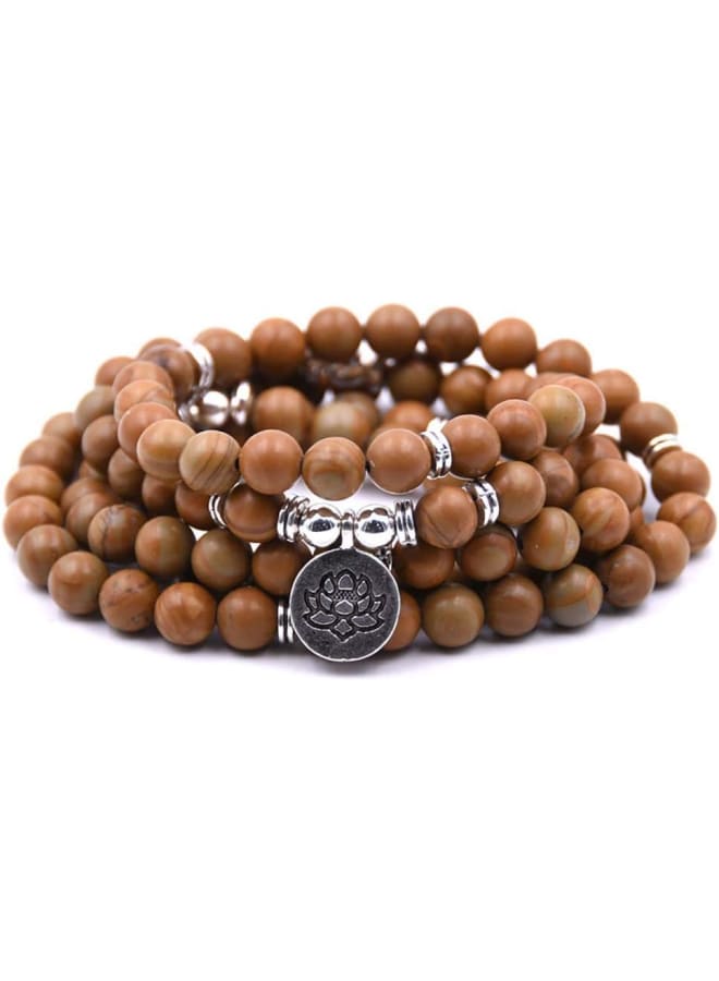 108 Natural Beads Mala Yoga Bracelet with Lotus Charm, Stone  - Image 1