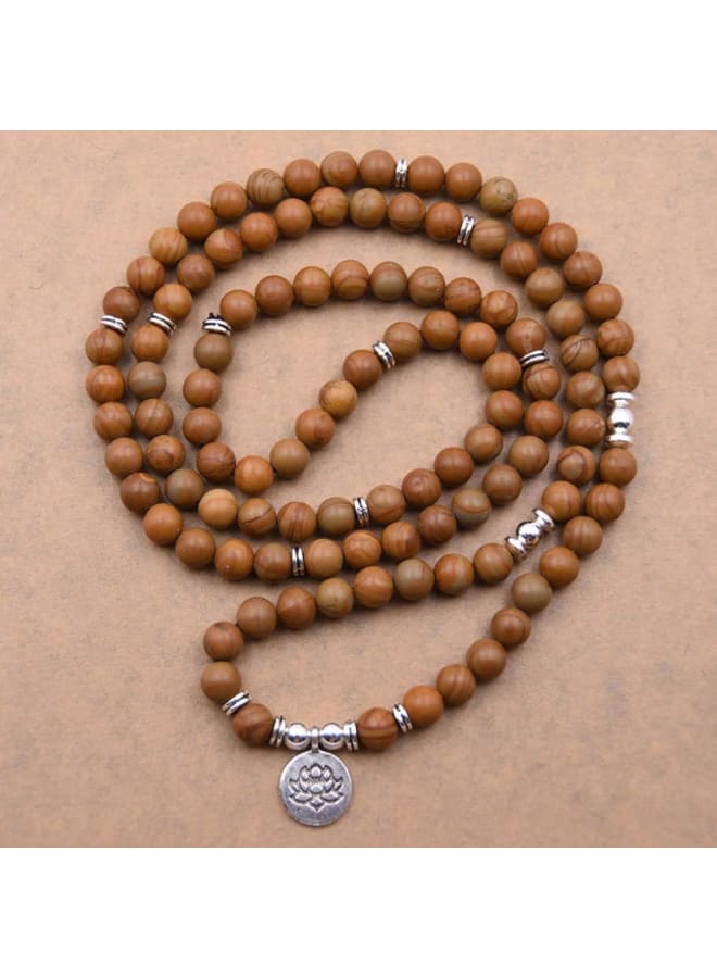 108 Natural Beads Mala Yoga Bracelet with Lotus Charm, Stone  - Image 2
