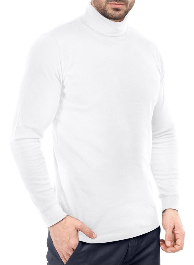 Utopia Wear Premium Cotton Blend Interlock Turtleneck Men T-Shirt Pullover Sweater, White, L - Image 2
