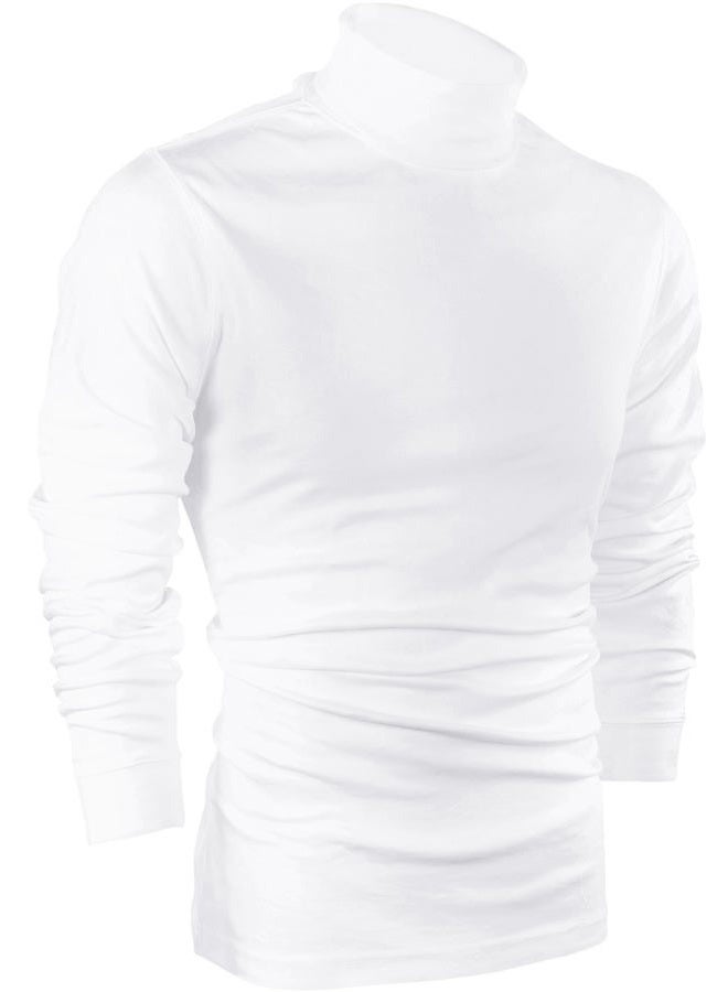 Utopia Wear Premium Cotton Blend Interlock Turtleneck Men T-Shirt Pullover Sweater, White, L - Image 1