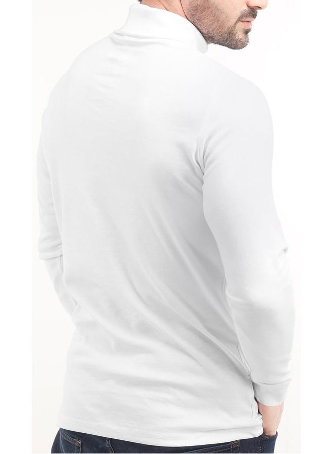 Utopia Wear Premium Cotton Blend Interlock Turtleneck Men T-Shirt Pullover Sweater, White, L - Image 5