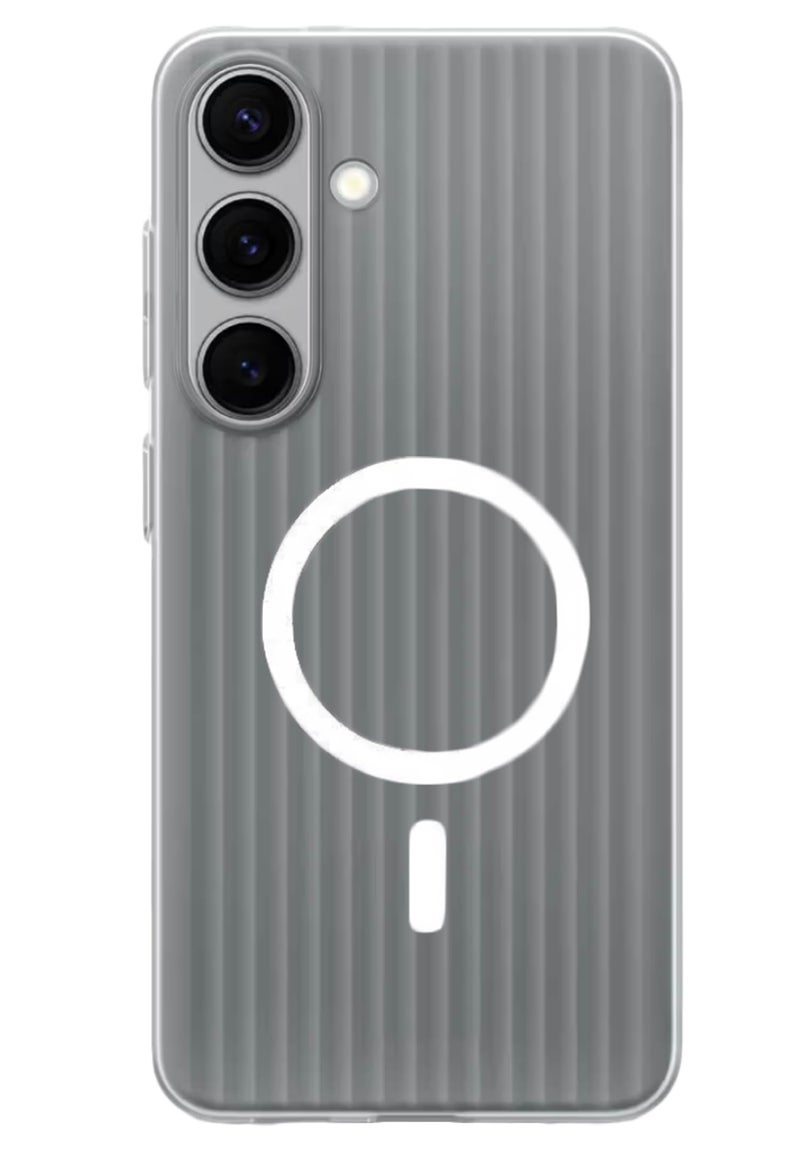 Kapa Matte Magnetic Wave Grip Back Cover for Samsung Galaxy S25 | [MagSafe Compatible] Wireless Charging, Slim, Metal Buttons Frosted Back Case (White) - Image 1