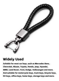 Teuuea 5 Pieces Universal Leather Keychain with Sturdy Metal Keyring Braided Leather Rope, 360 Degree Rotatable D-ring, Matte Black and Gray Car Key Chain Organizer, for Men Women with 5 Screwdriver  - Image 2