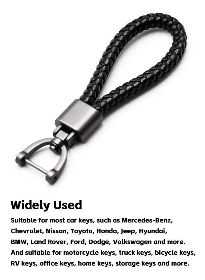 Teuuea 5 Pieces Universal Leather Keychain with Sturdy Metal Keyring Braided Leather Rope, 360 Degree Rotatable D-ring, Matte Black and Gray Car Key Chain Organizer, for Men Women with 5 Screwdriver  - Image 2