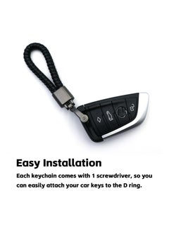 Teuuea 5 Pieces Universal Leather Keychain with Sturdy Metal Keyring Braided Leather Rope, 360 Degree Rotatable D-ring, Matte Black and Gray Car Key Chain Organizer, for Men Women with 5 Screwdriver  - Image 5