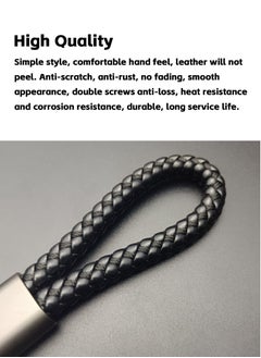 Teuuea 5 Pieces Universal Leather Keychain with Sturdy Metal Keyring Braided Leather Rope, 360 Degree Rotatable D-ring, Matte Black and Gray Car Key Chain Organizer, for Men Women with 5 Screwdriver  - Image 3